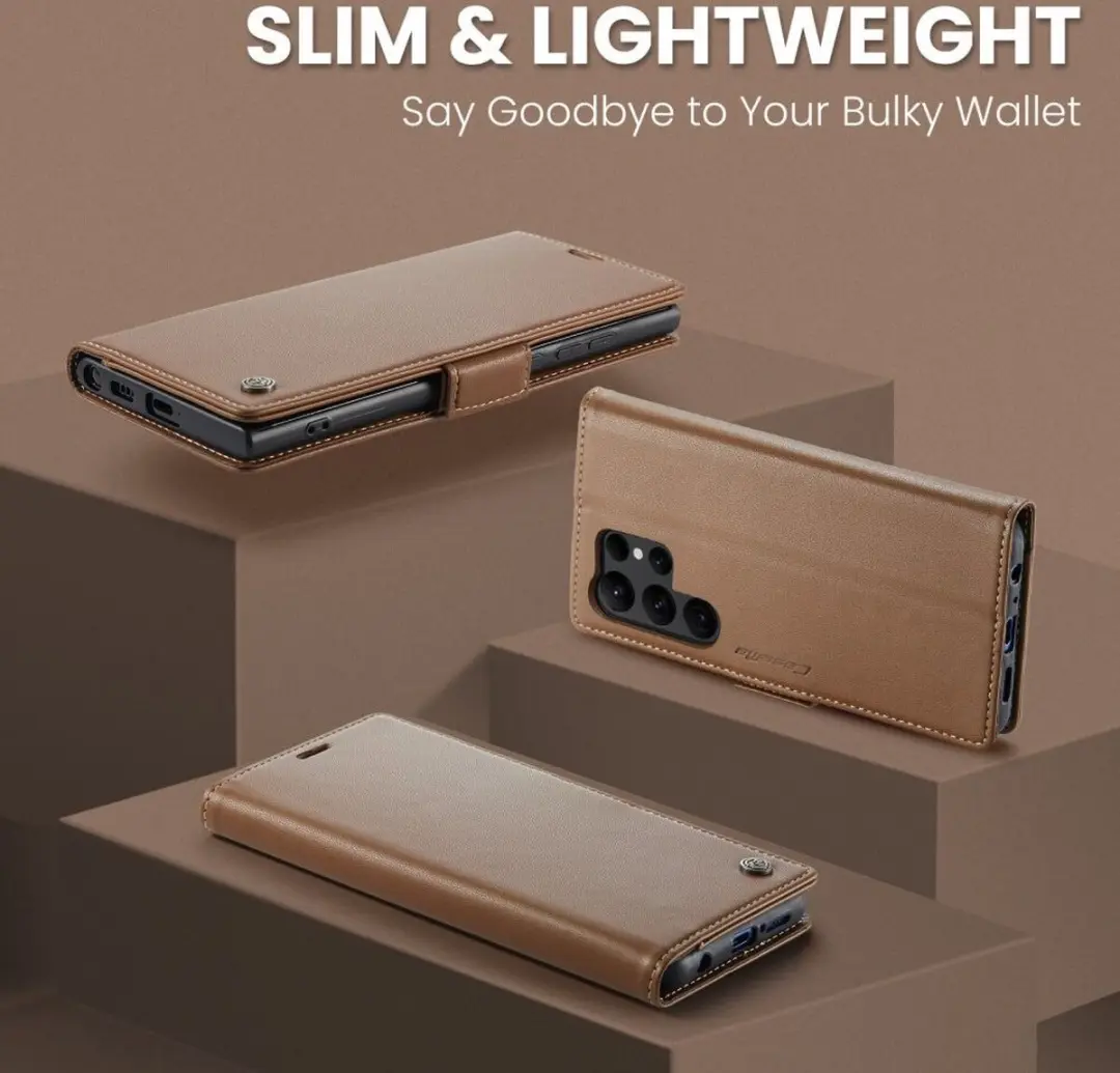 CaseMe 023 Hoesje Samsung Galaxy S23 Ultra - 3 Pasjes - Bruin - afbeelding 6 van 6