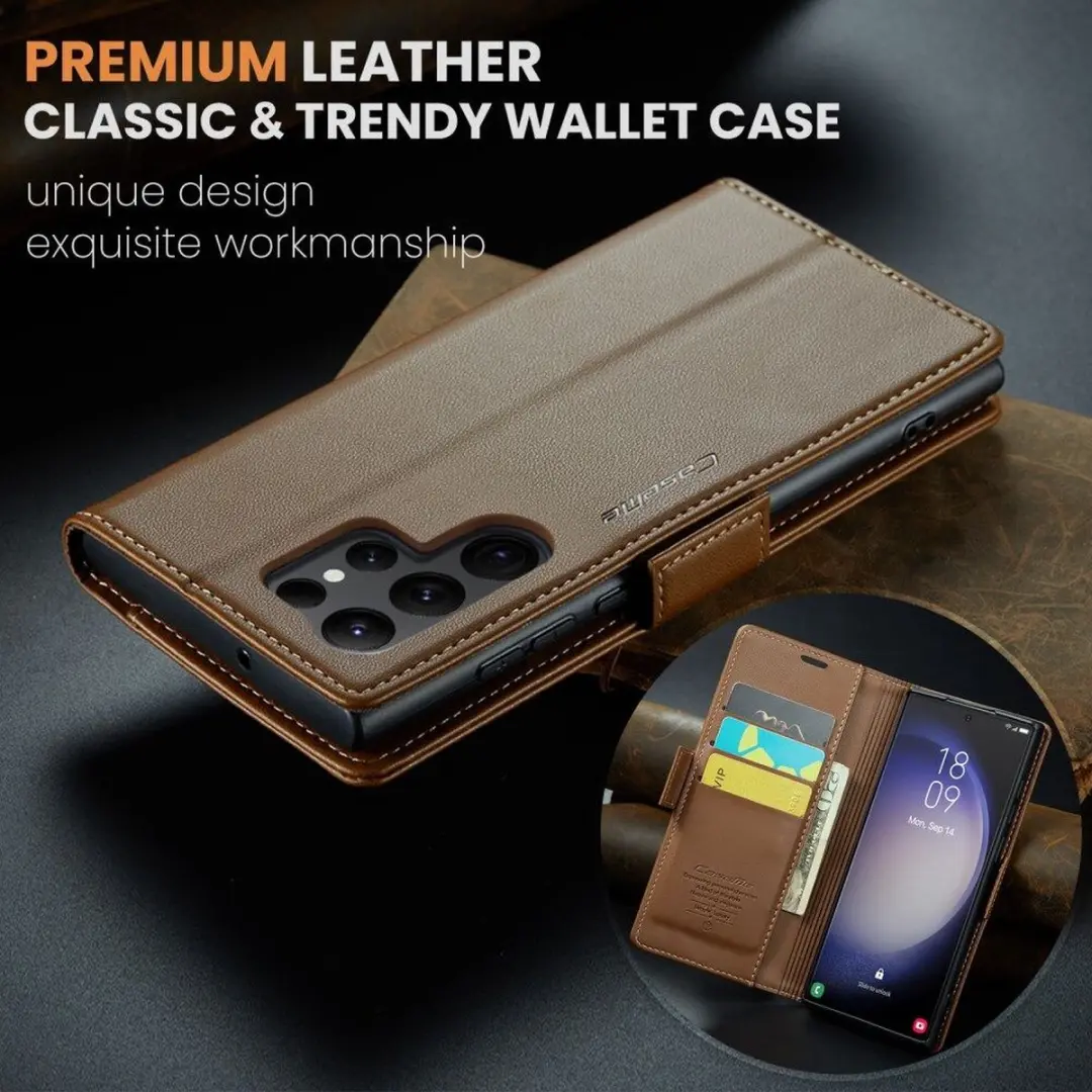 CaseMe 023 Hoesje Samsung Galaxy S23 Ultra - 3 Pasjes - Bruin