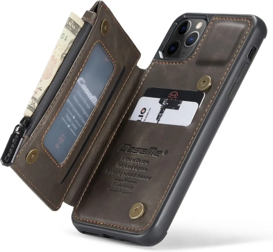 Caseme Back Cover Wallet Kunstleer Hoesje iPhone 11 Pro Max - 3 Pasjes - Coffee