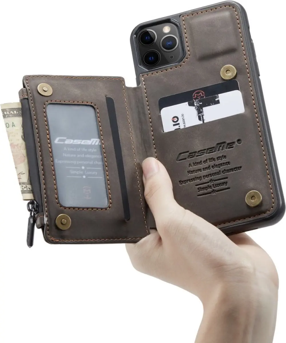 Caseme Back Cover Wallet Kunstleer Hoesje iPhone 11 Pro Max - 3 Pasjes - Coffee - afbeelding 6 van 6