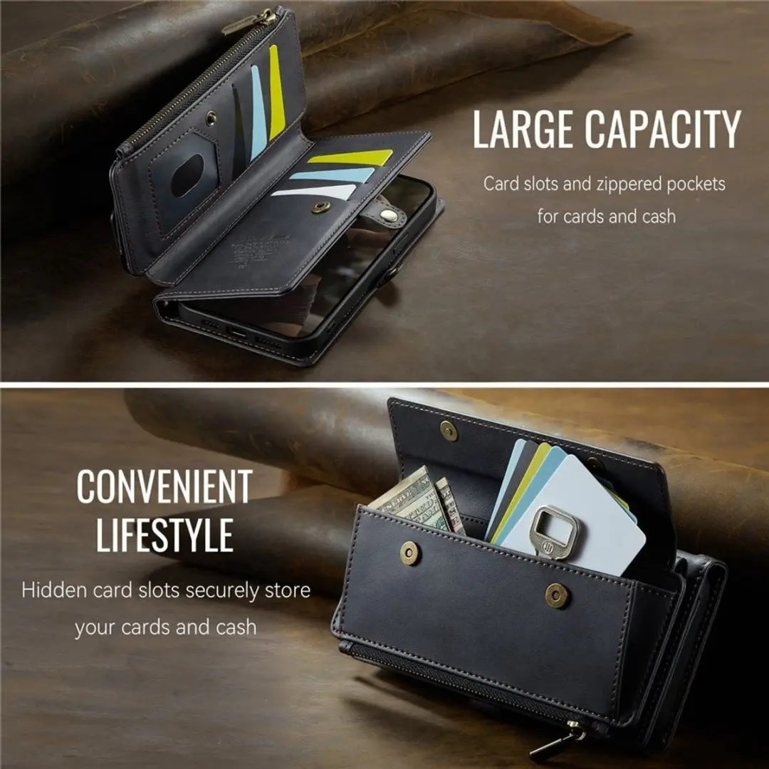 Caseme iPhone 16e Hoesje Portemonnee - 9 Pasjes - Zwart