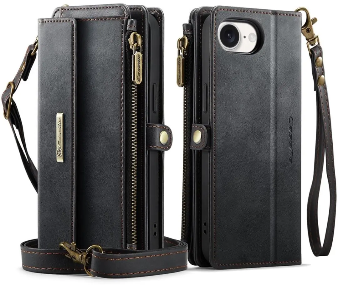 Caseme iPhone 16e Hoesje Portemonnee - 9 Pasjes - Zwart