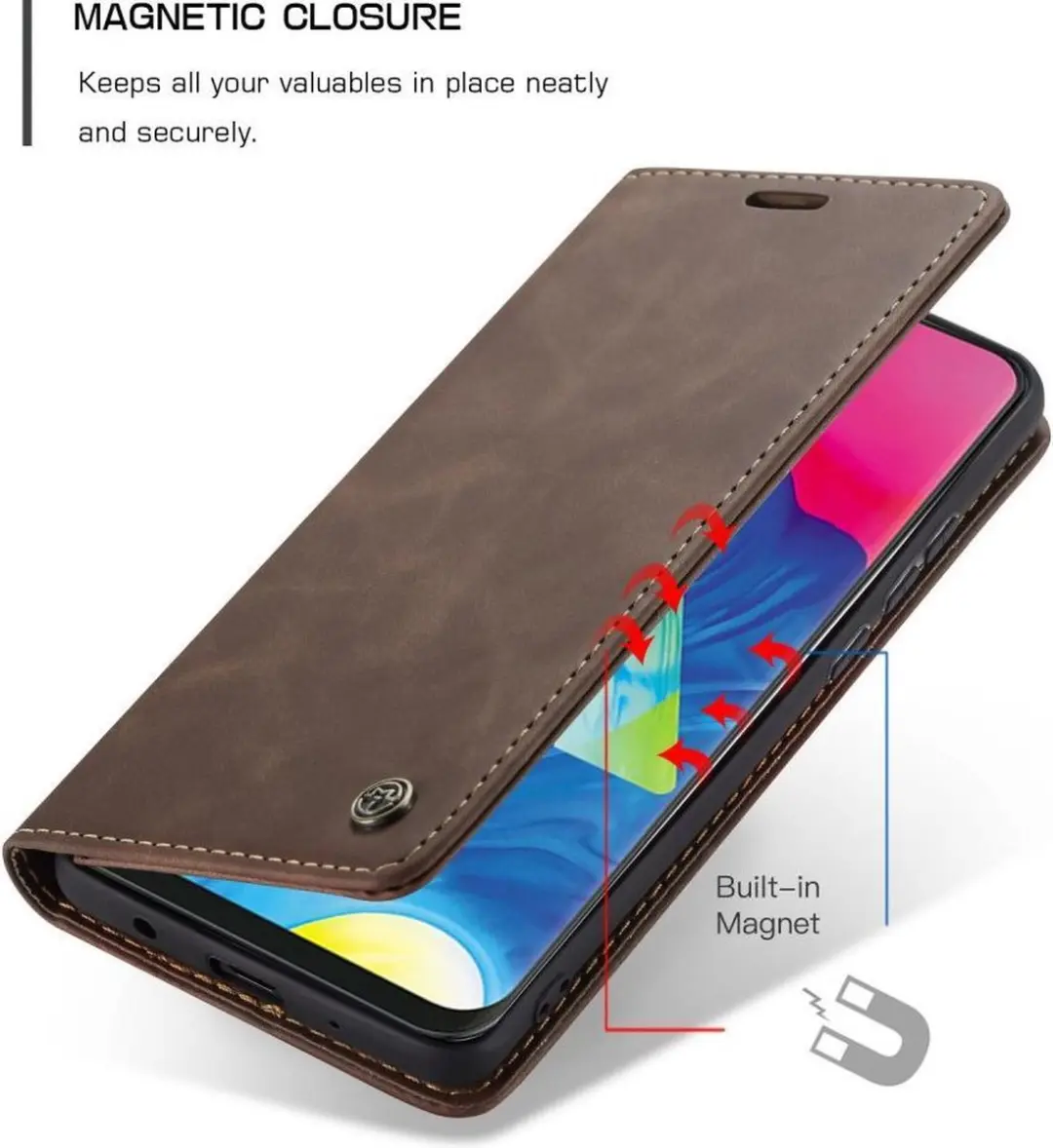 Caseme Book Case Donkerbruin - Samsung Galaxy A10 Hoesje - 2 Pasjes