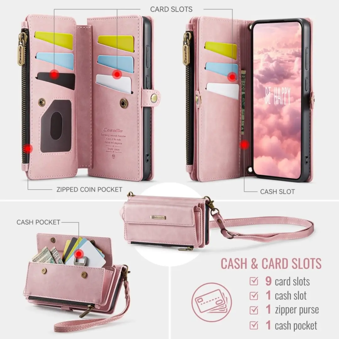 Caseme Samsung Galaxy S25 Edge Hoesje Portemonnee - Lichtroze - 9 Pasjes - afbeelding 6 van 6