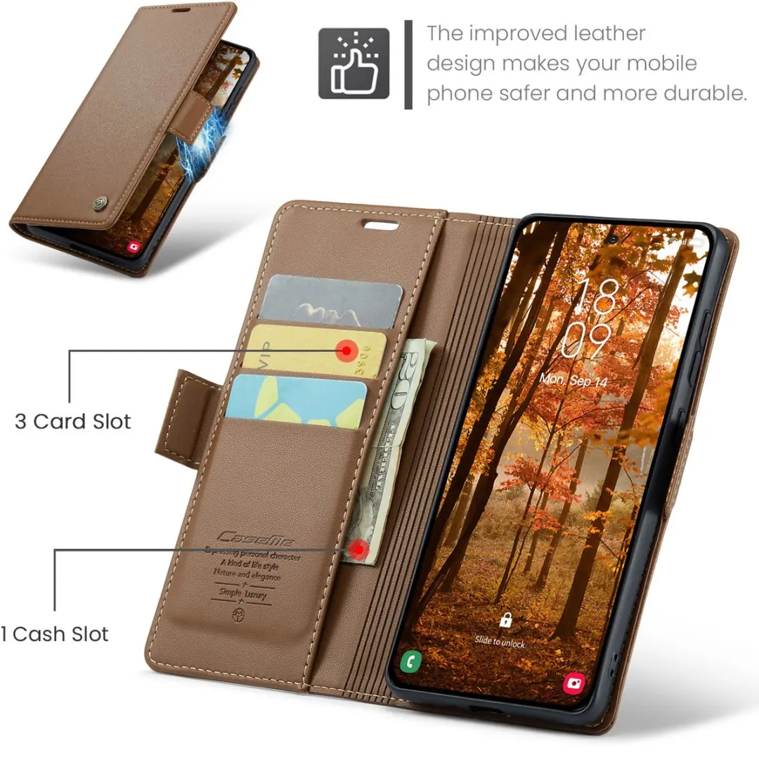 Caseme PU-leer Bookcase Hoes Samsung Galaxy S26 Plus - 3 Pasjes - Bruin - afbeelding 6 van 6