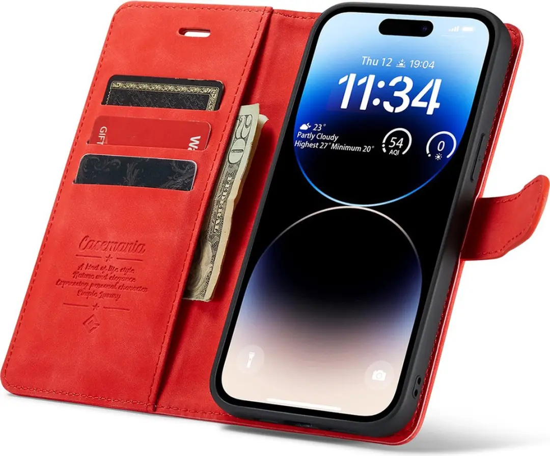 Caseme iPhone 15 Pro Max Bookcase Hoesje - Effen Rood - 4 Pasjes