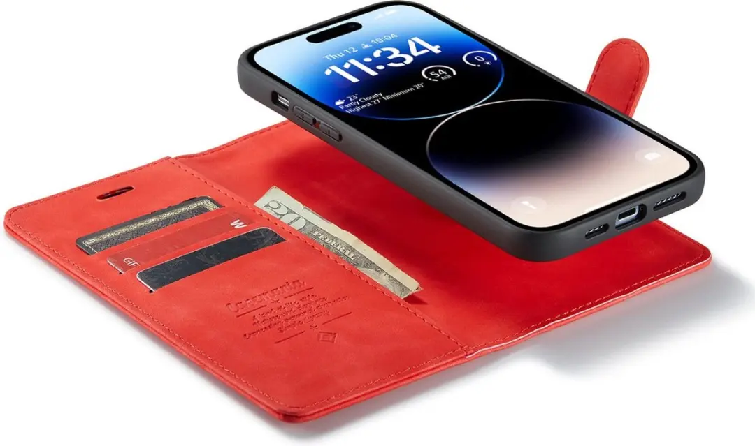 Caseme iPhone 15 Pro Max Bookcase Hoesje - Effen Rood - 4 Pasjes