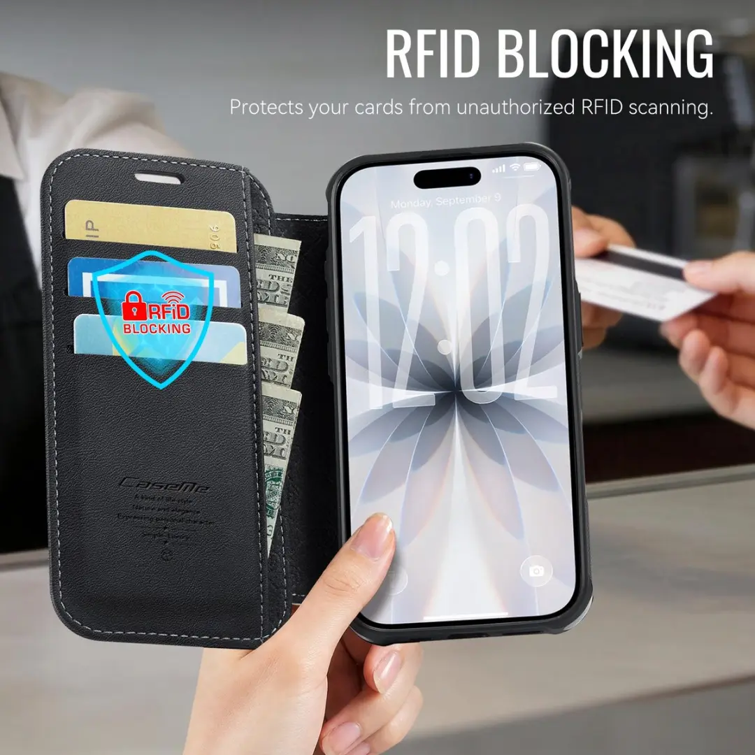 Caseme 053 Slim Book Case iPhone 16 Hoesje - 3 Pasjes - Zwart