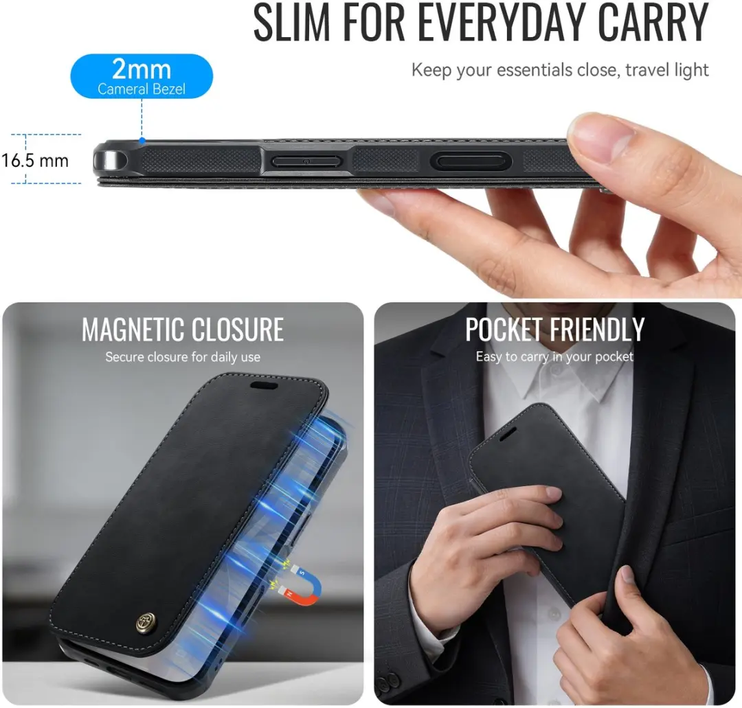 Caseme 053 Slim Book Case iPhone 16 Hoesje - 3 Pasjes - Zwart