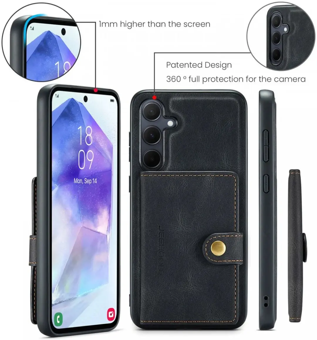 CaseMe JH-01 Hoesje Samsung Galaxy A55 - 4 Pasjes Zwart