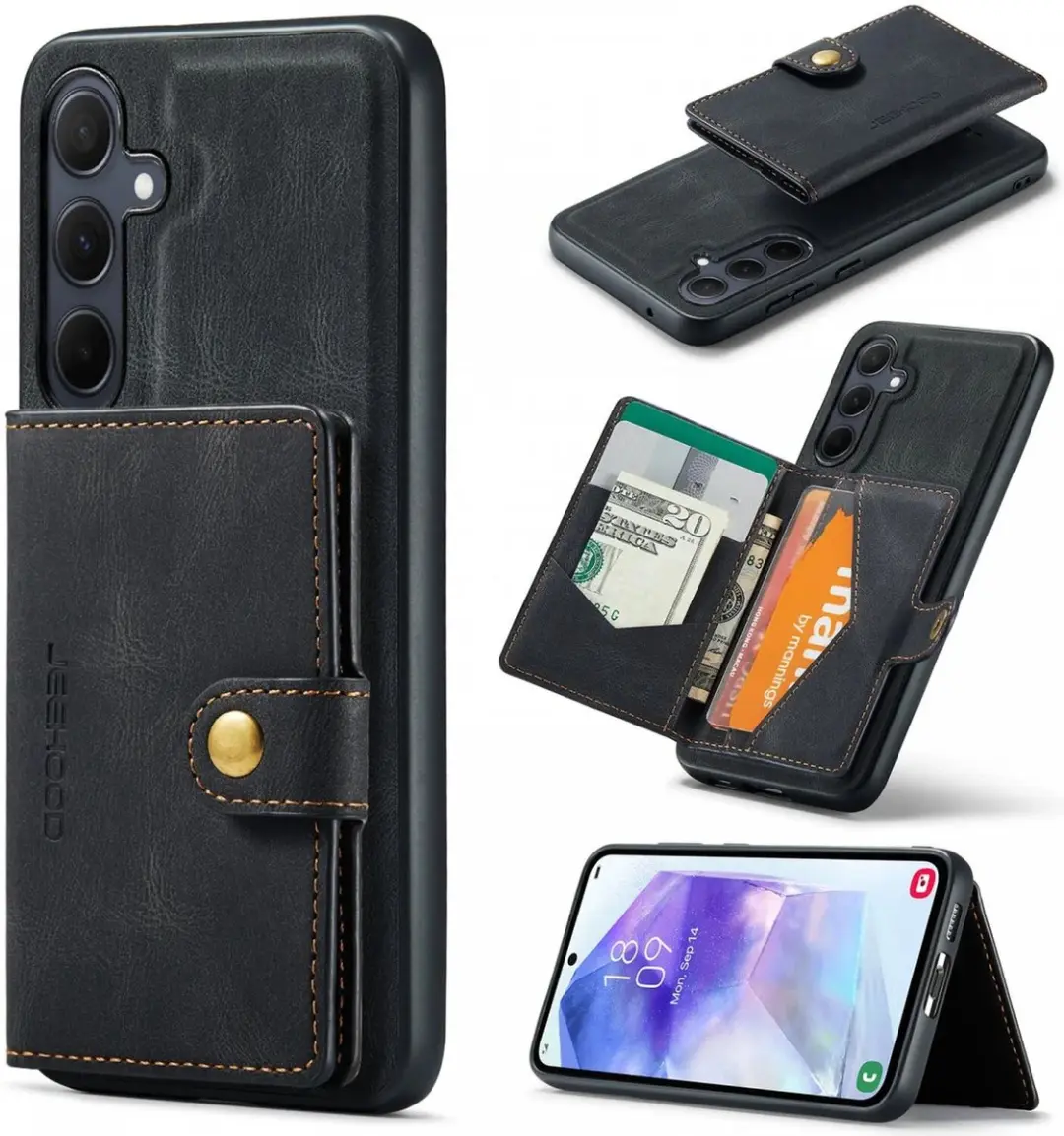 CaseMe JH-01 Hoesje Samsung Galaxy A55 - 4 Pasjes Zwart