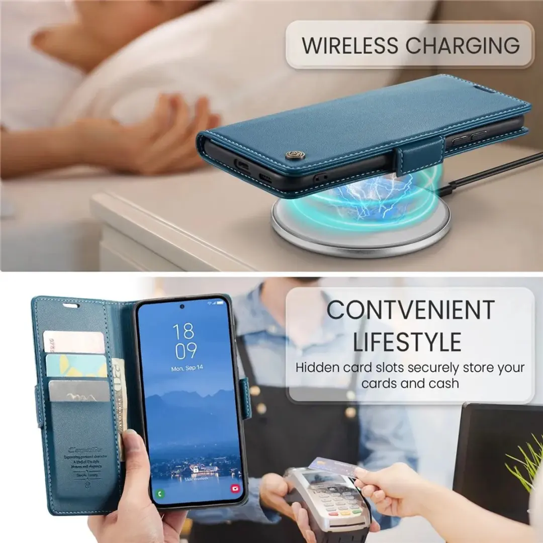 Caseme Litchi Texture Book Wallet Hoesje - Samsung Galaxy S25 Plus - Blauw