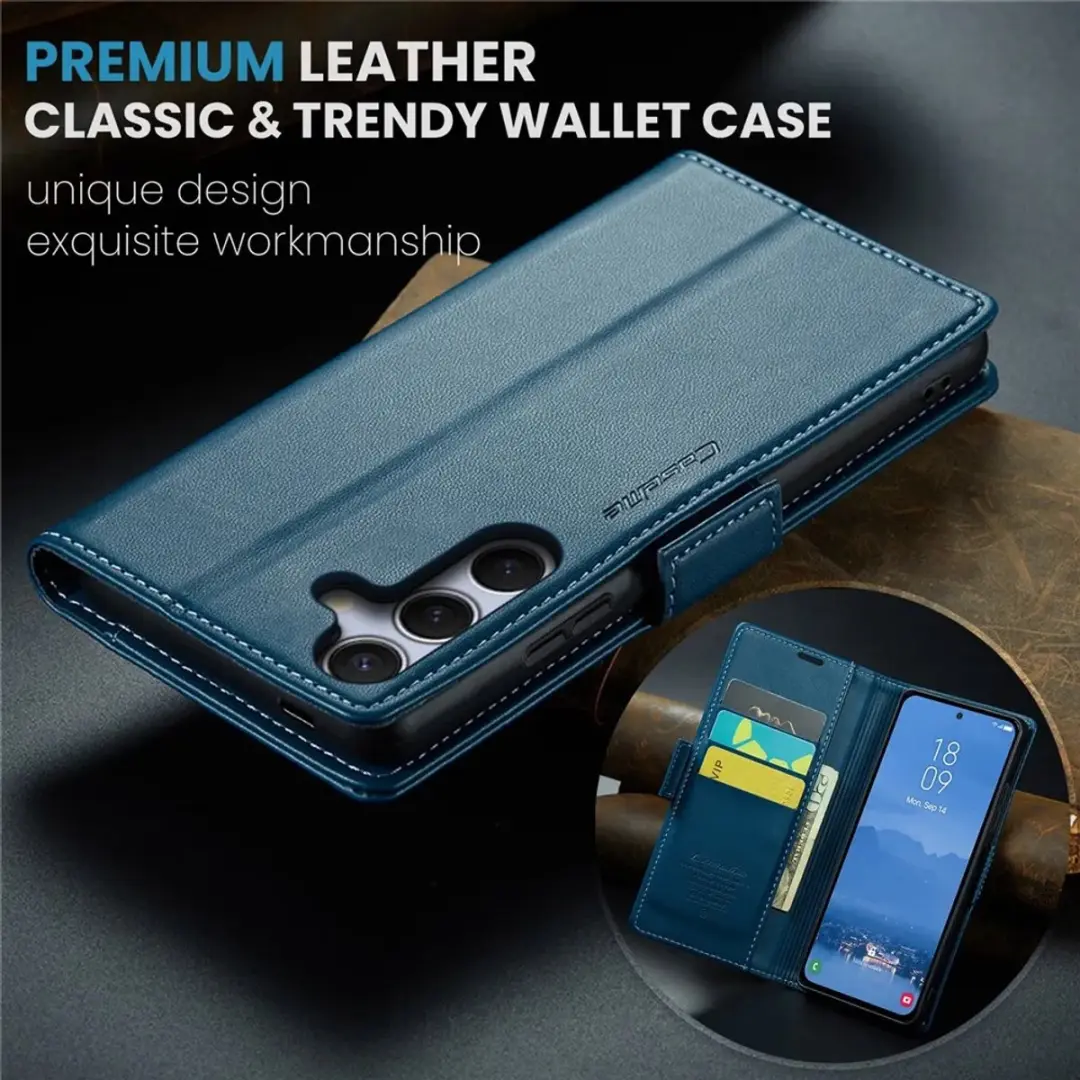 Caseme Litchi Texture Book Wallet Hoesje - Samsung Galaxy S25 Plus - Blauw