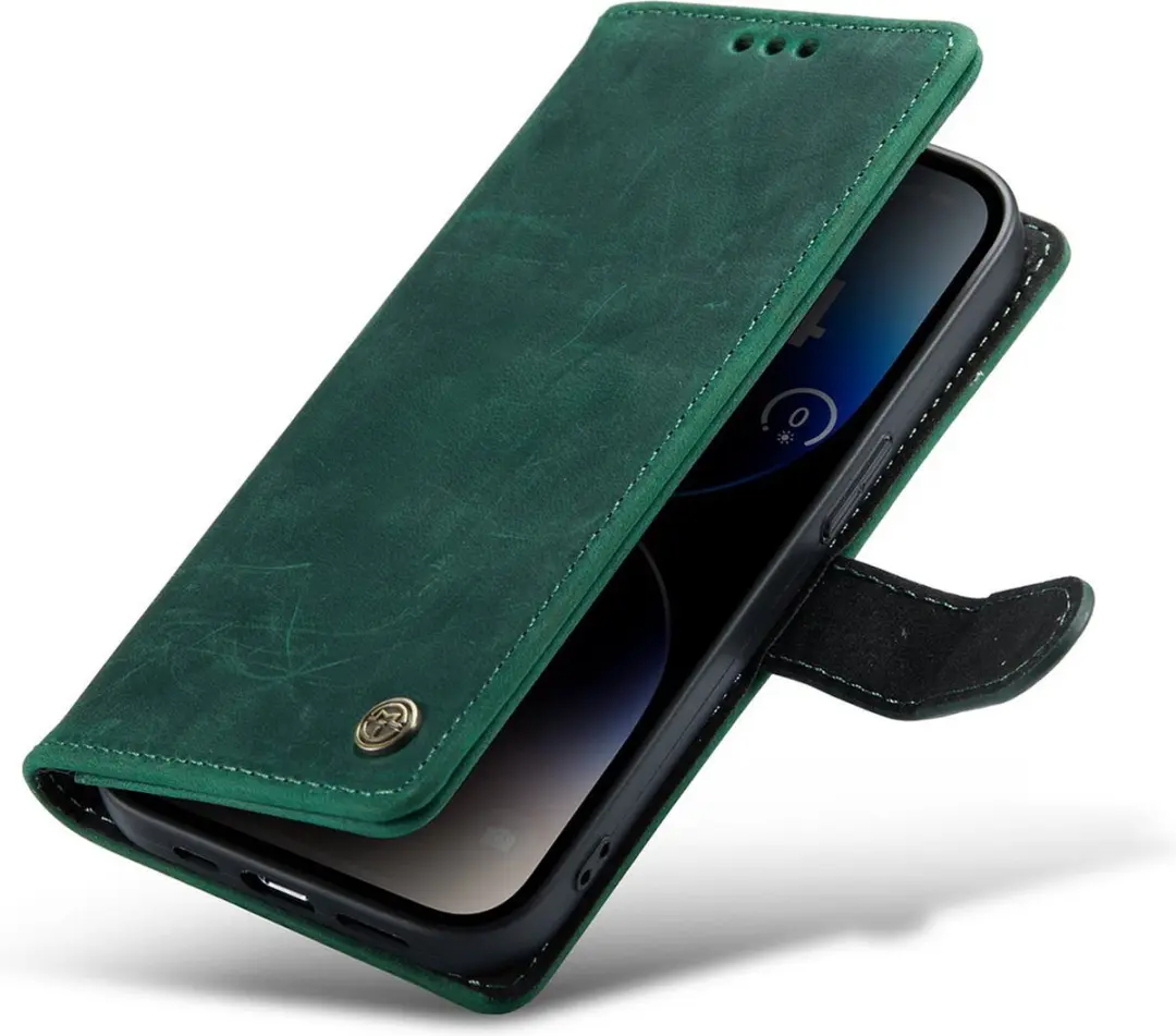 Caseme iPhone 14 Pro Max Bookcase Hoesje - Effen Groen - 3 Pasjes