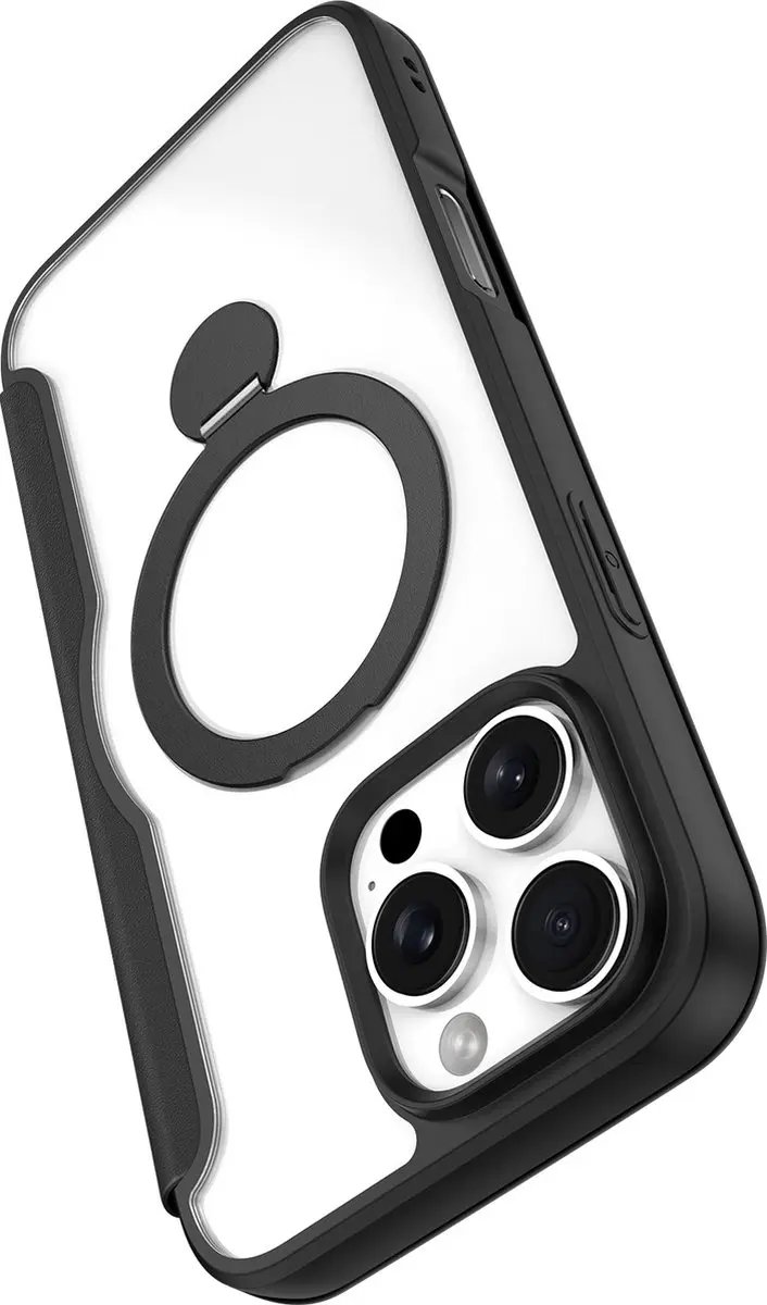 Dux Ducis Skin X Pro iPhone 16 Pro Max Hoesje - 360° Ringstandaard - 2 Pasjes - Zwart