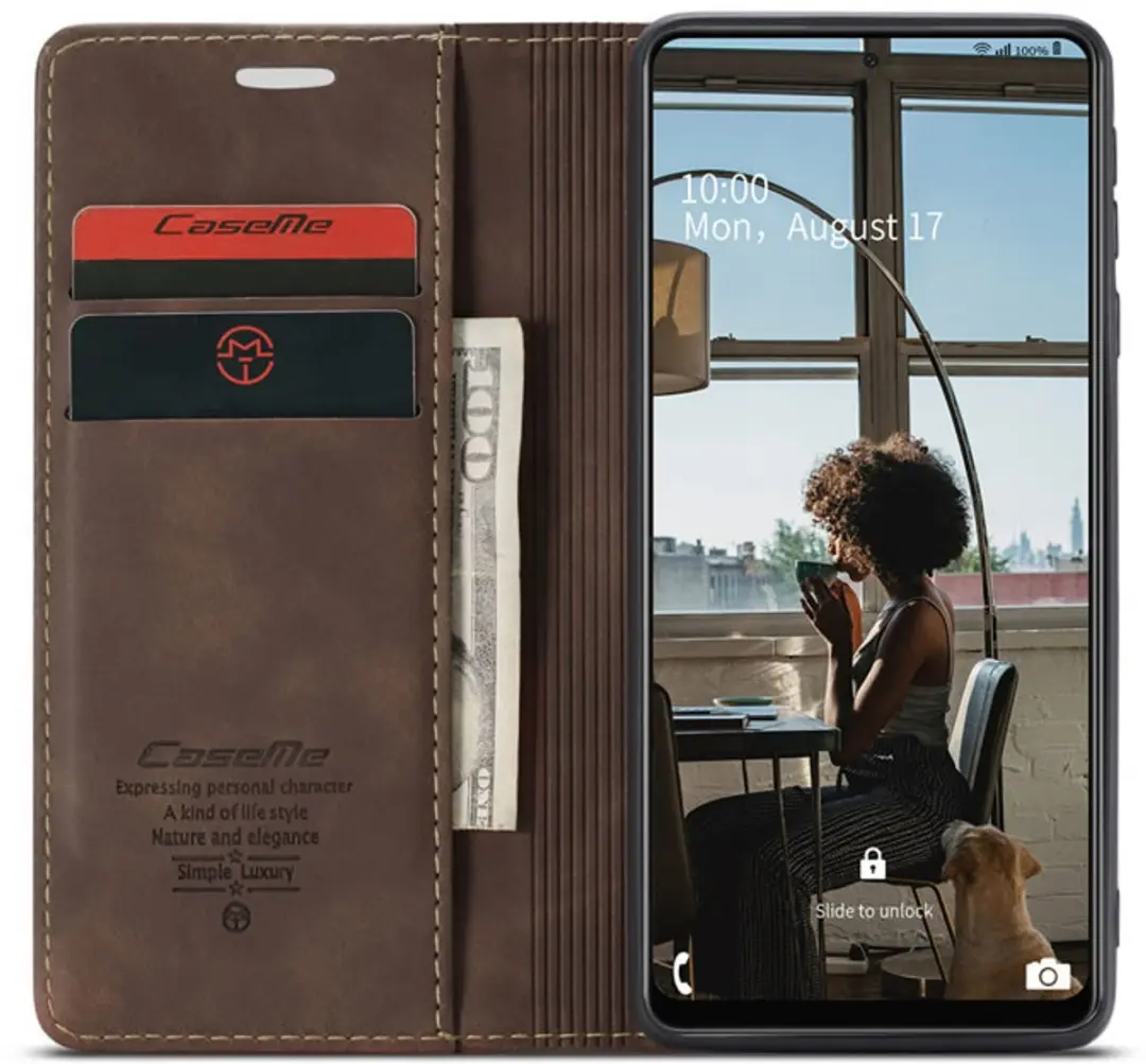Caseme Hoesje Samsung Galaxy A72 5G Wallet Book - Magneetsluiting - Donker Bruin