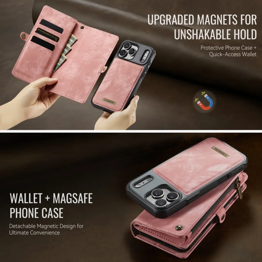 Caseme 008 iPhone 17 Pro Hoesje - Roze Portemonnee - 8 Pasjes
