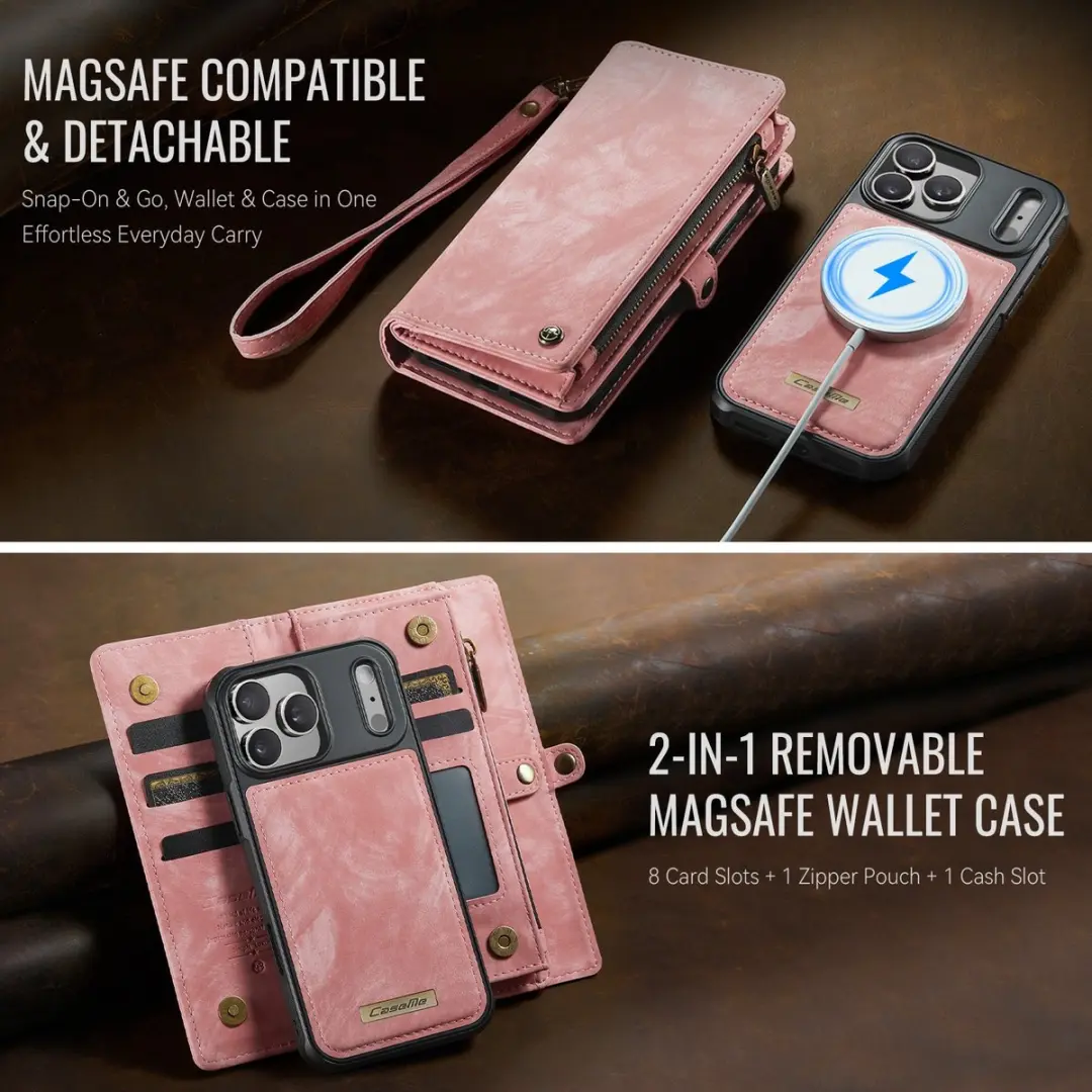 Caseme 008 iPhone 17 Pro Hoesje - Roze Portemonnee - 8 Pasjes