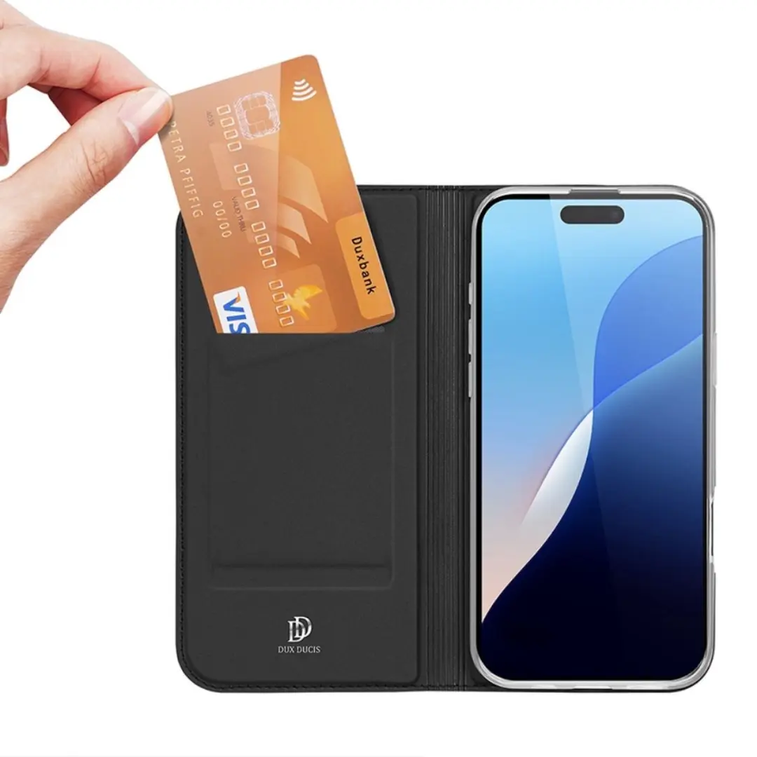 Dux Ducis iPhone 16 Pro Slim Bookcase Hoesje - Zwart - afbeelding 6 van 6