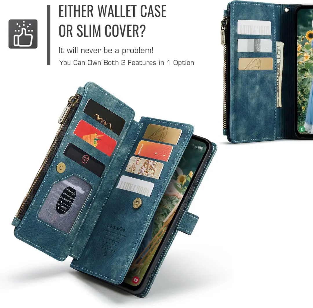 CaseMe C30 Book Case Hoesje Samsung Galaxy S24 FE - Blauw - 10 Pasjes