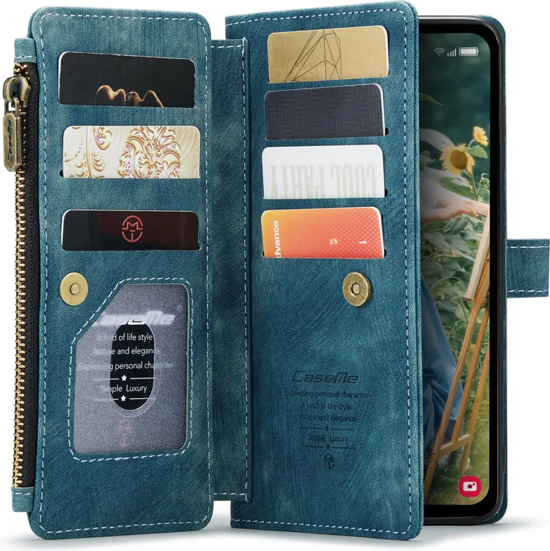 CaseMe C30 Book Case Hoesje Samsung Galaxy S24 FE - Blauw - 10 Pasjes