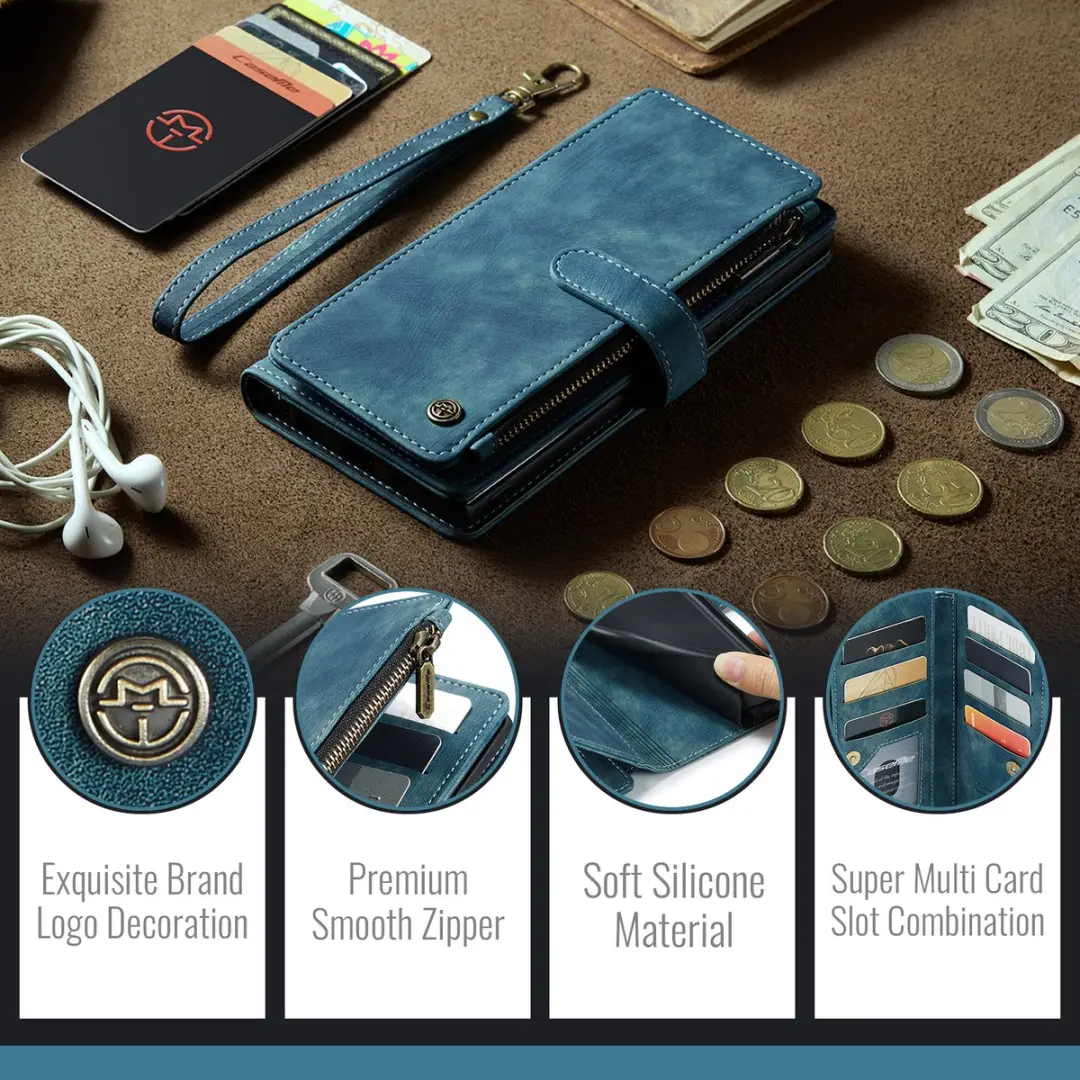 CaseMe C30 Book Case Hoesje Samsung Galaxy S24 FE - Blauw - 10 Pasjes