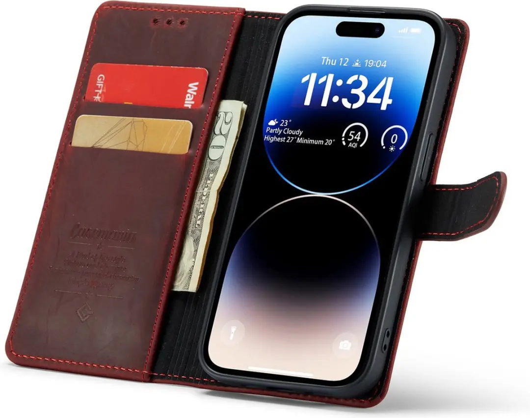 Caseme iPhone 14 Pro Hoesje - Effen Rood - 3 Pasjes