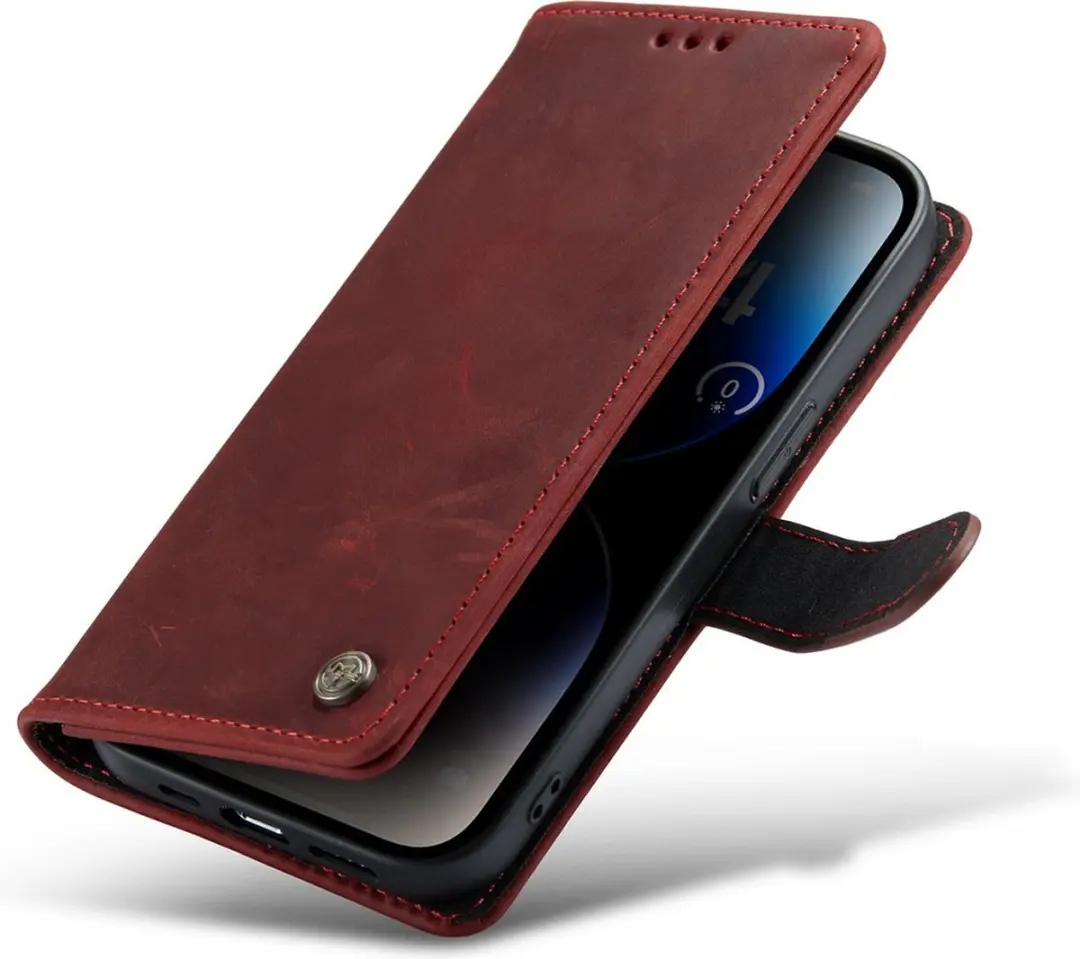 Caseme iPhone 14 Pro Hoesje - Effen Rood - 3 Pasjes