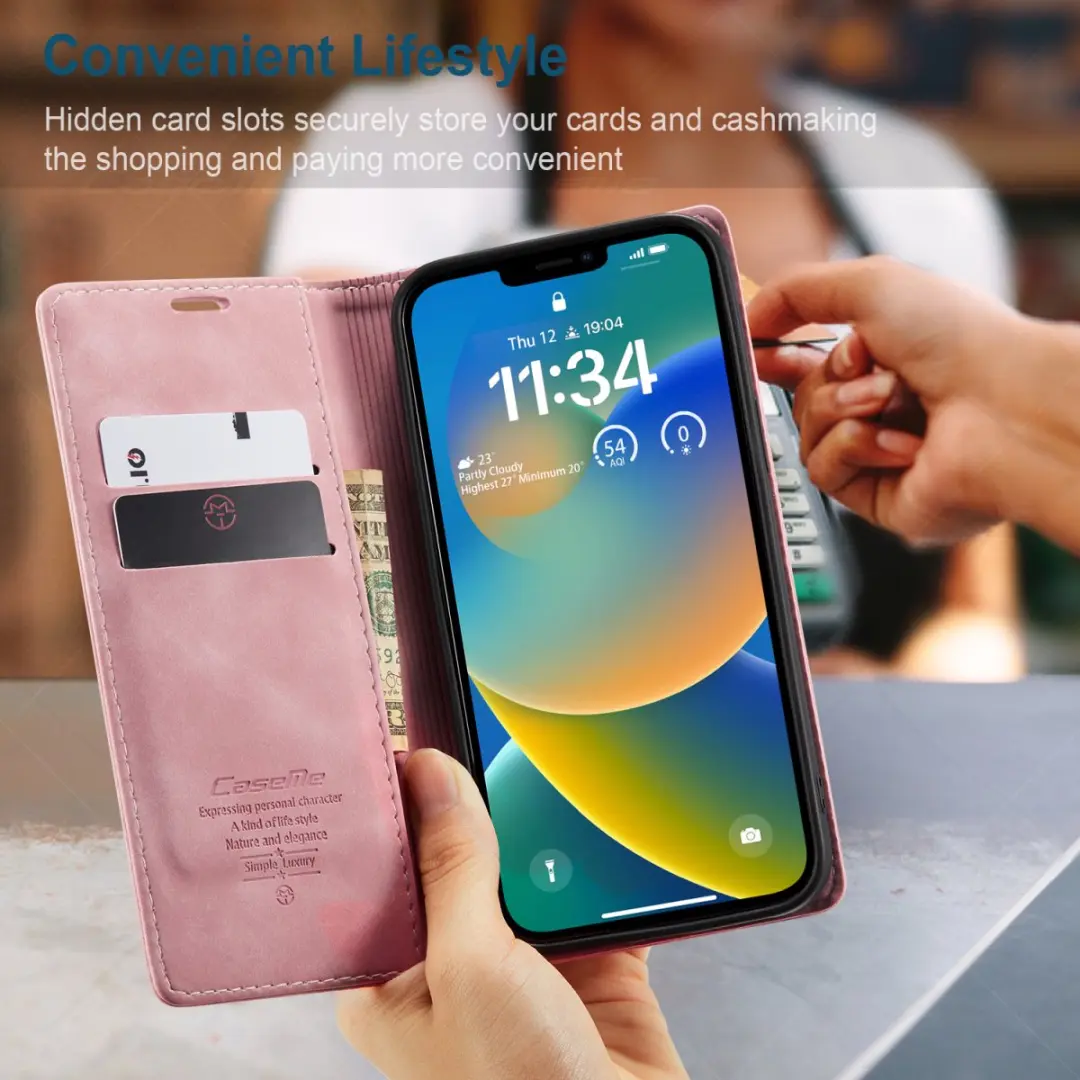 Caseme Retro Wallet Case CSM-37185 - iPhone 14 Plus - 2 Pasjes - Roze - afbeelding 6 van 6