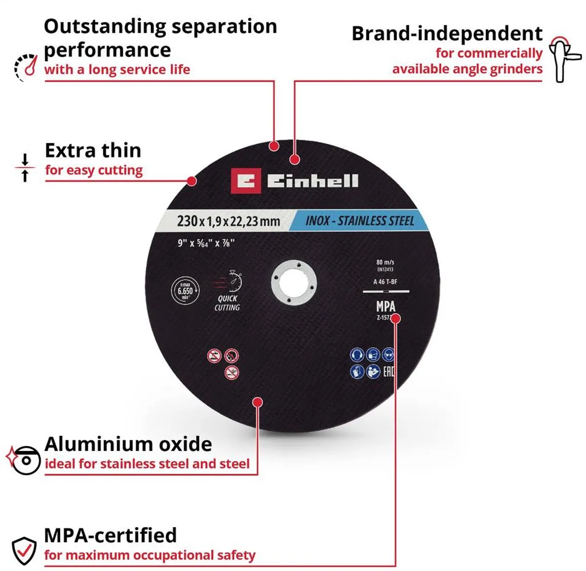 Einhell 711524 Doorslijpschijfset 230mm - 10 Stuks - Metaal/RVS/Staal