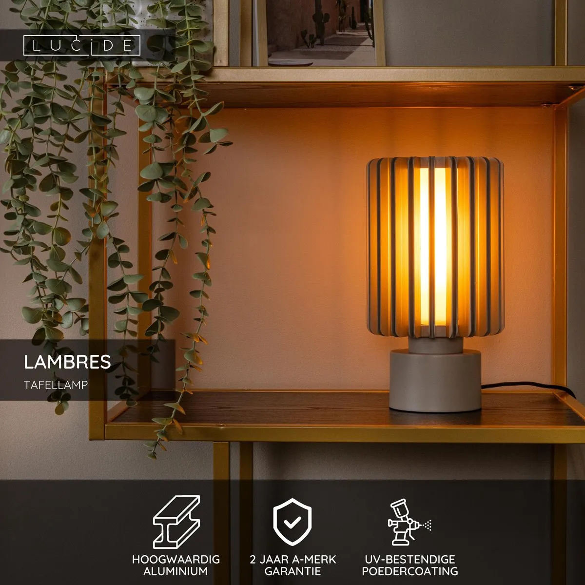 Lucide Lambres Tafellamp Ø15cm - 1xE27 - Taupe