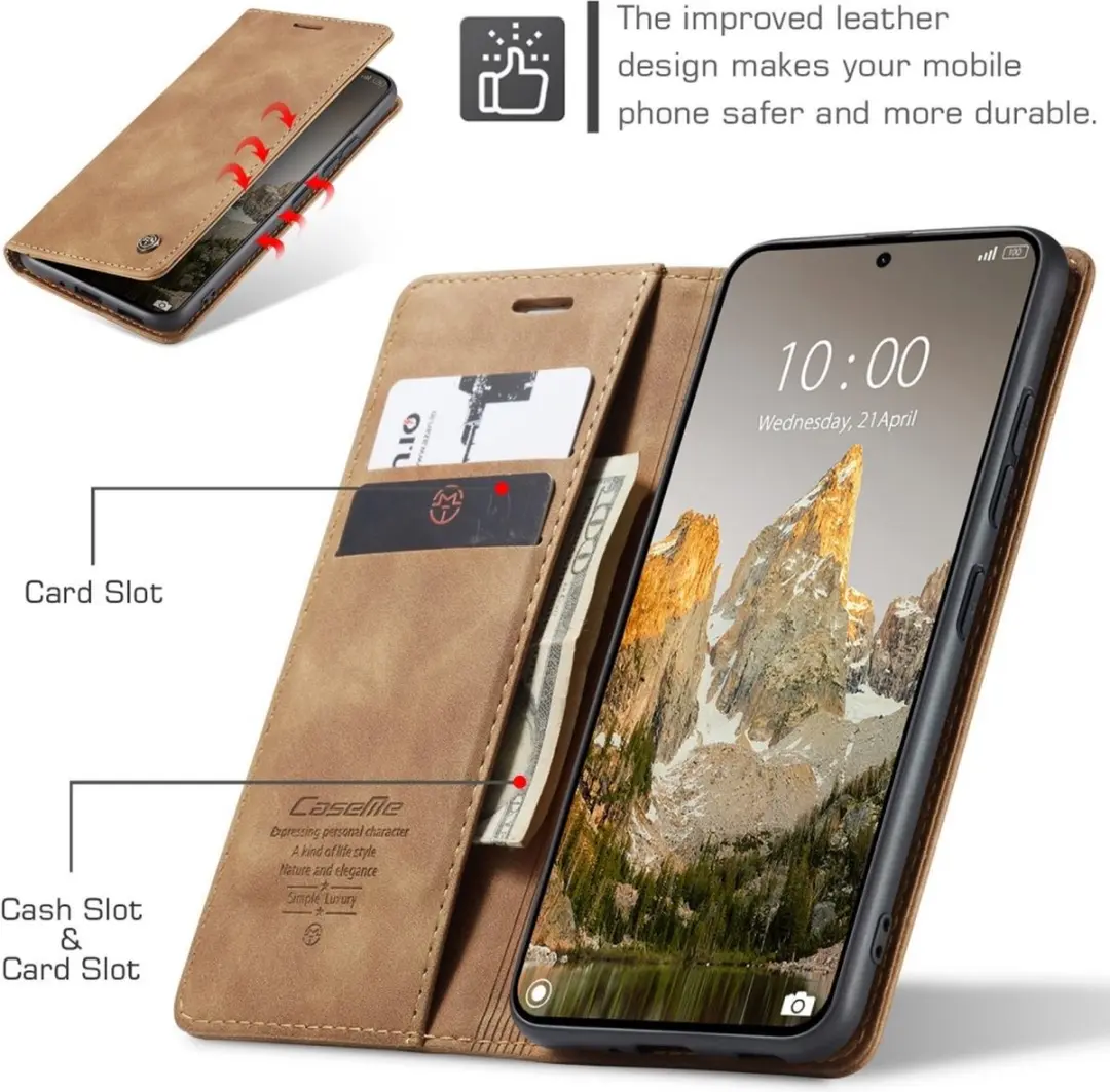 Caseme 013 Book Case Hoesje Xiaomi 14T - 2 Pasjes - Bruin