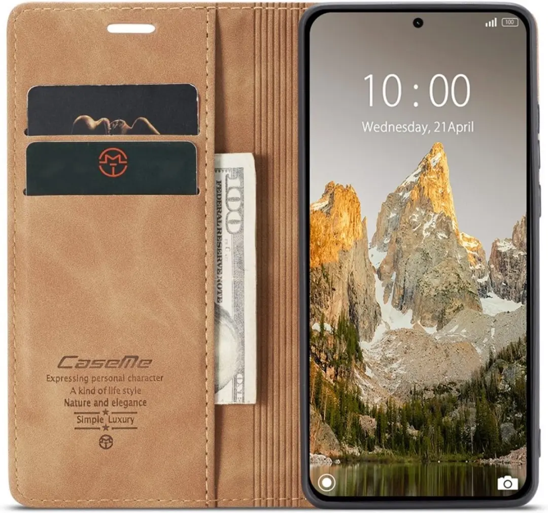 Caseme 013 Book Case Hoesje Xiaomi 14T - 2 Pasjes - Bruin - afbeelding 6 van 6