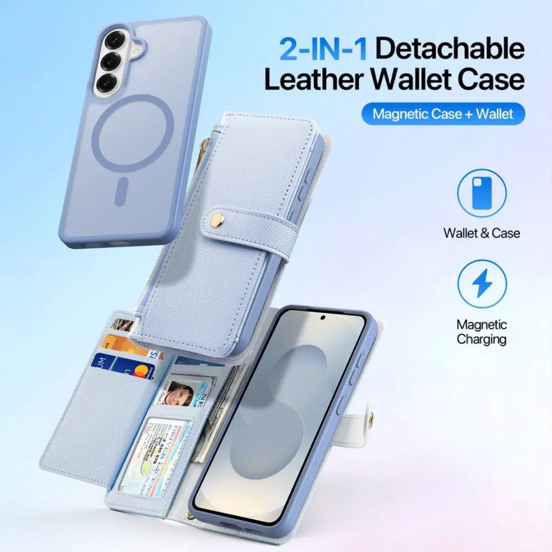 Dux Ducis Lawa Hoesje Samsung Galaxy S26 - Magnetisch 2-in-1 Wallet - 6 Pasjes - Lichtblauw