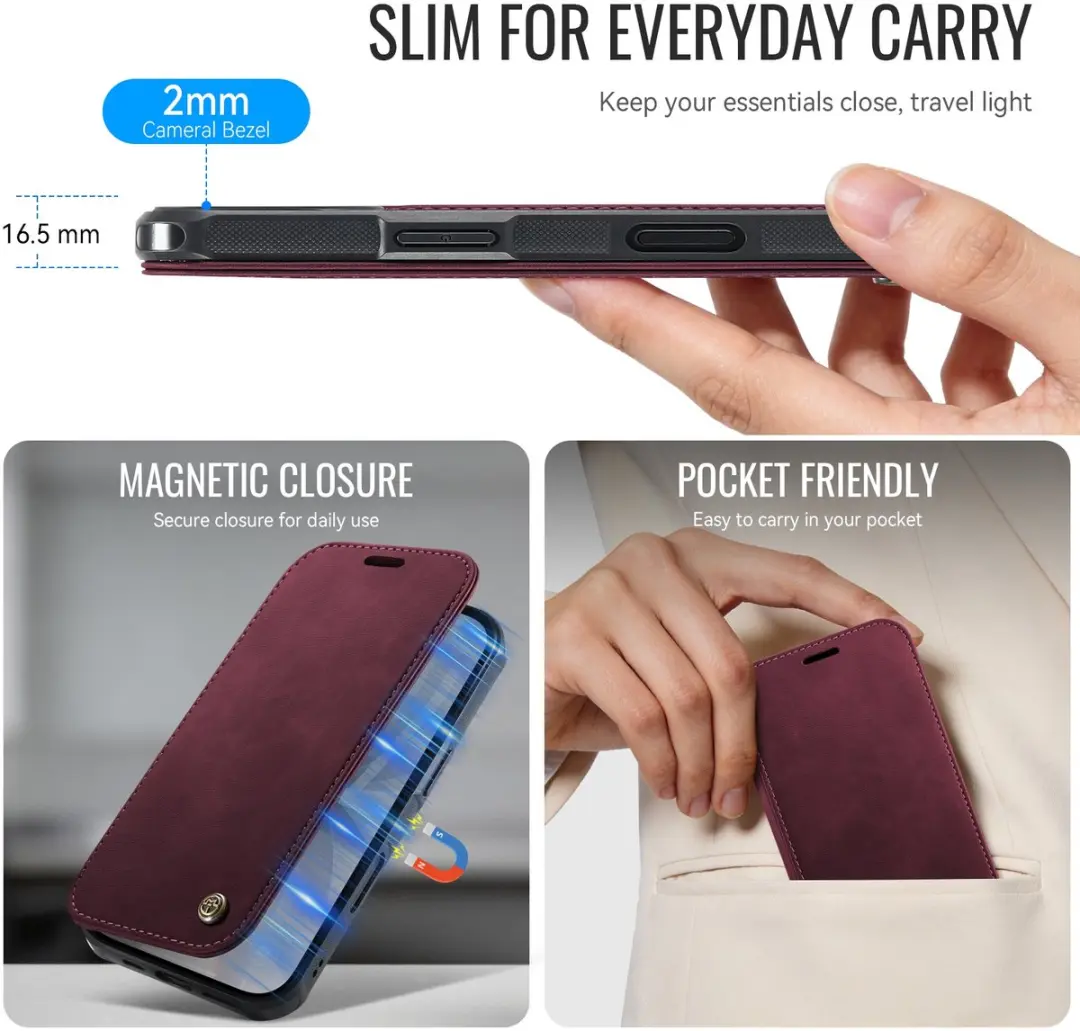 Caseme 053 Slim Book Case iPhone 17 Hoesje - MagSafe - Rood - 3 Pasjes - afbeelding 6 van 6