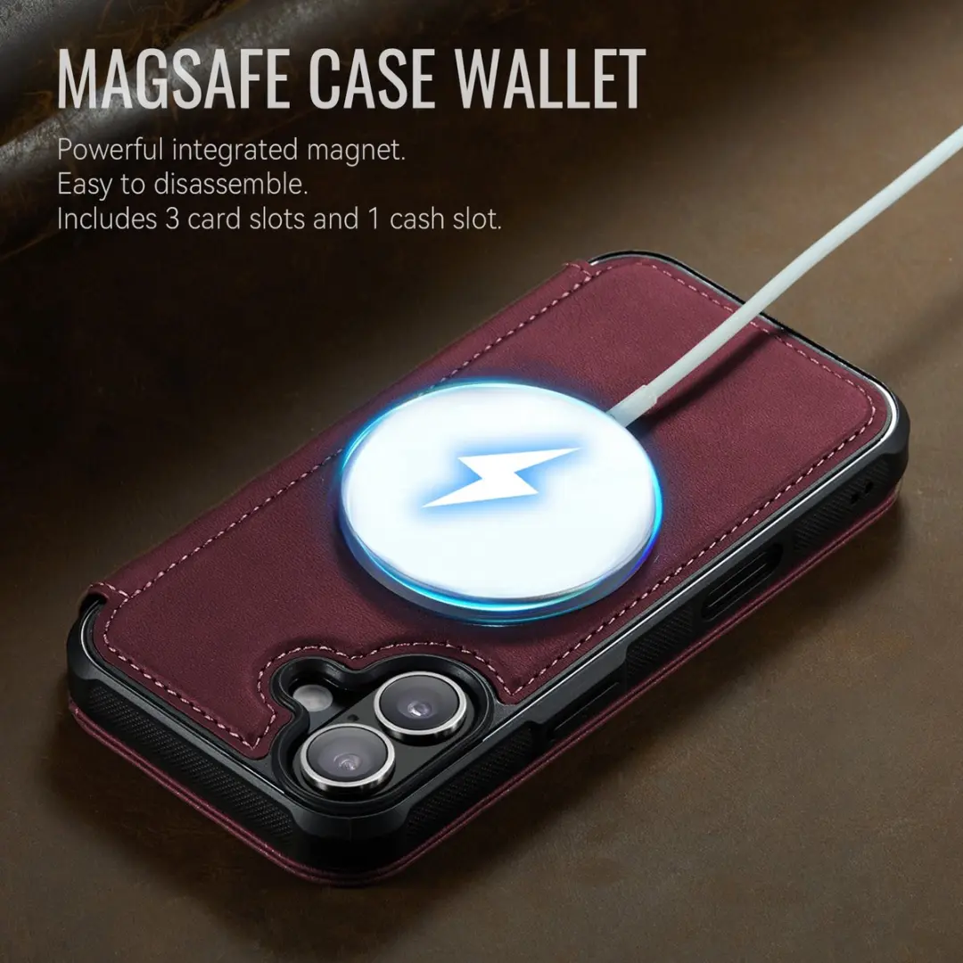 Caseme 053 Slim Book Case iPhone 17 Hoesje - MagSafe - Rood - 3 Pasjes