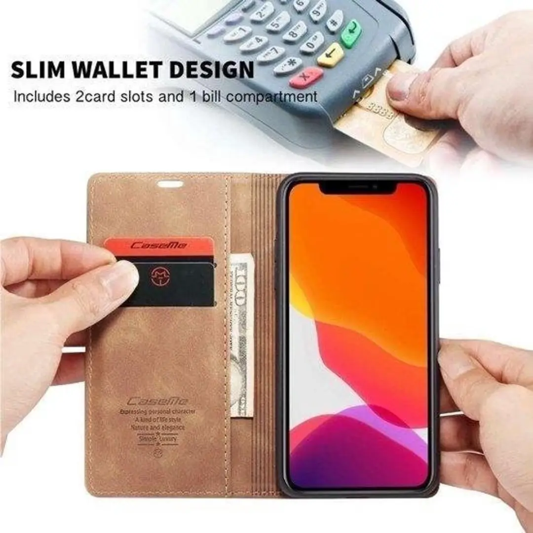 Caseme Luxe Bookcase Apple iPhone 12 Pro Max - 6 Stuks - Bruin