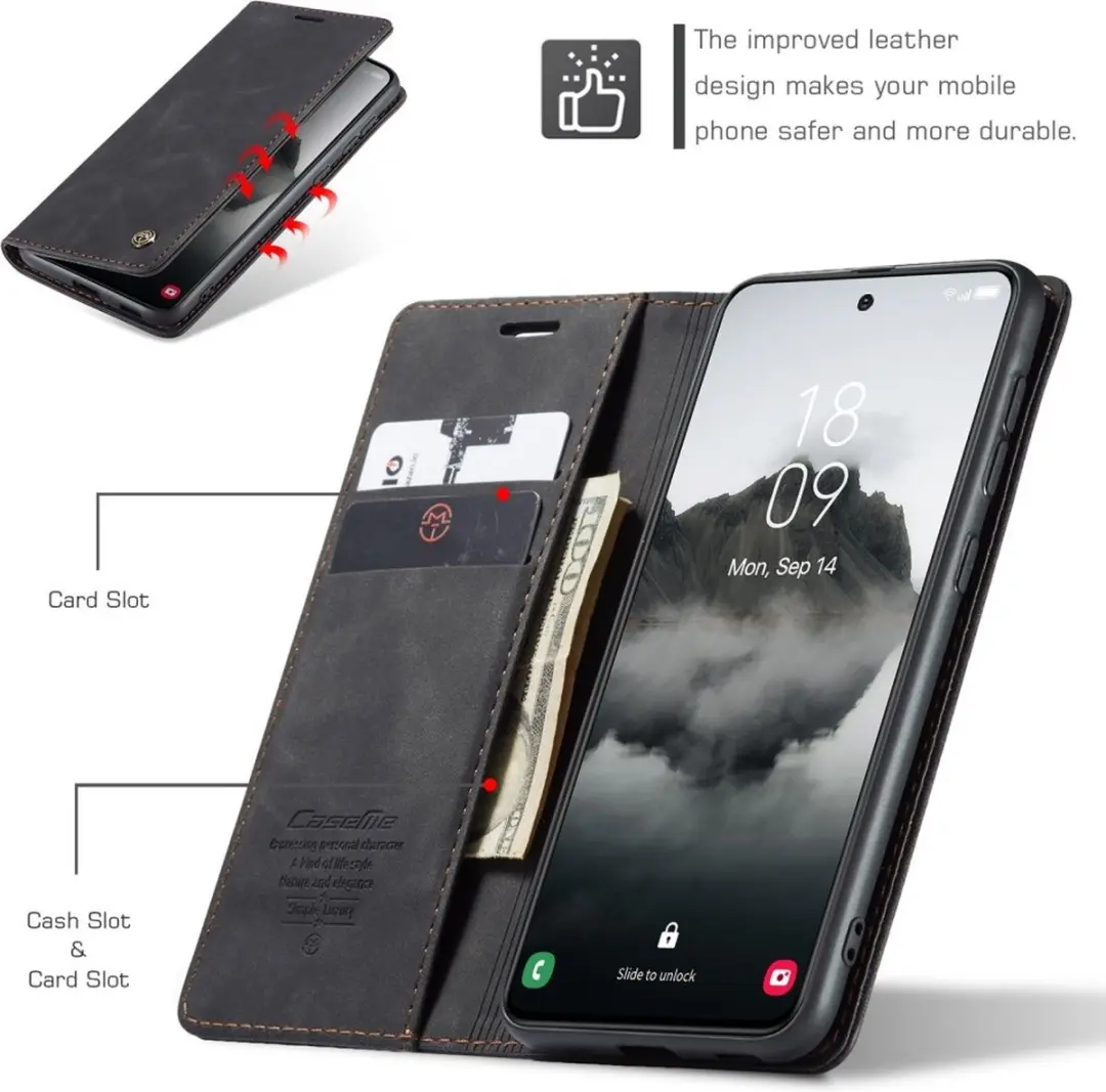 Caseme 013 Book Case Hoesje Samsung Galaxy S25 - 2 Pasjes - Zwart