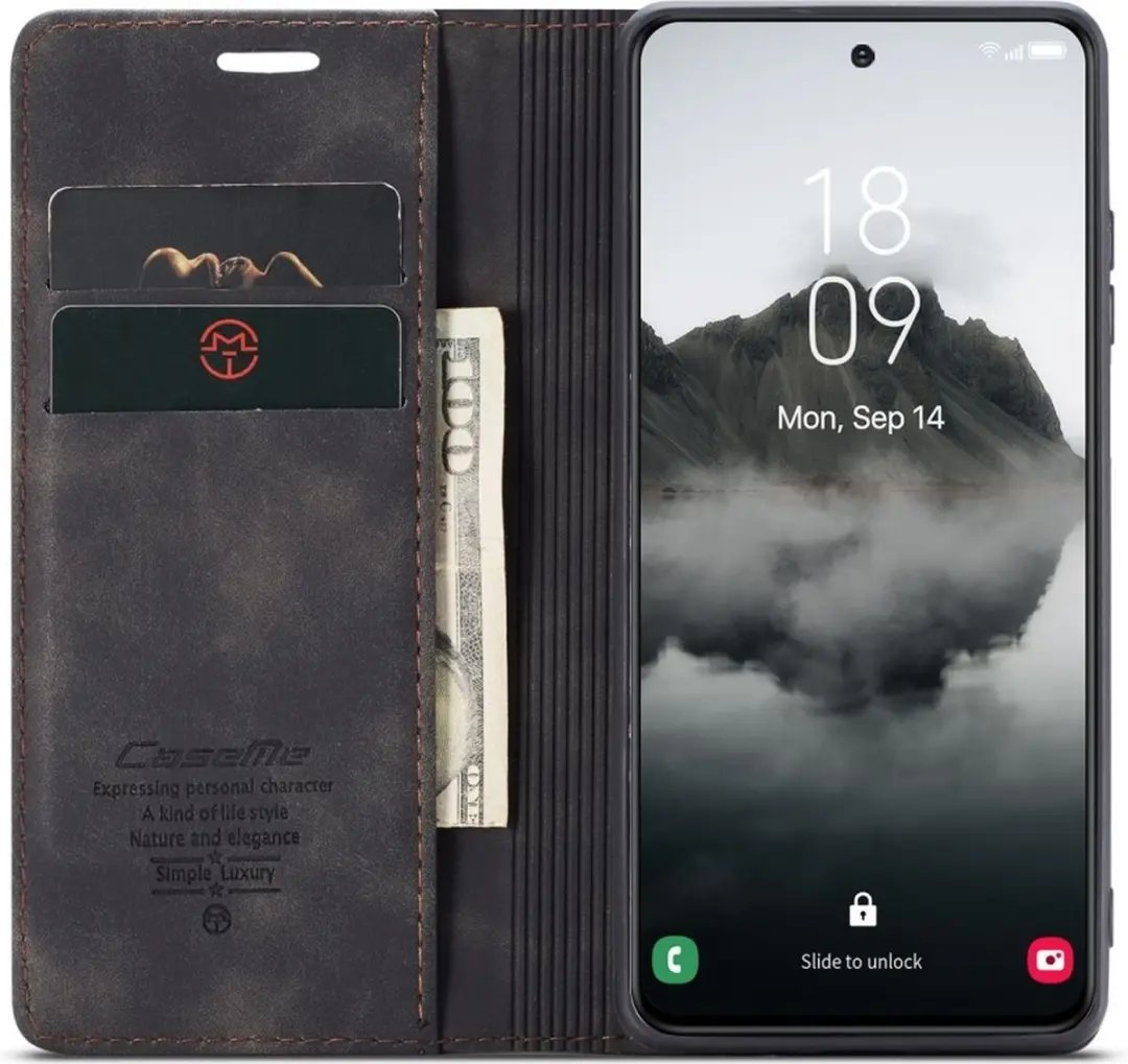 Caseme 013 Book Case Hoesje Samsung Galaxy S25 - 2 Pasjes - Zwart