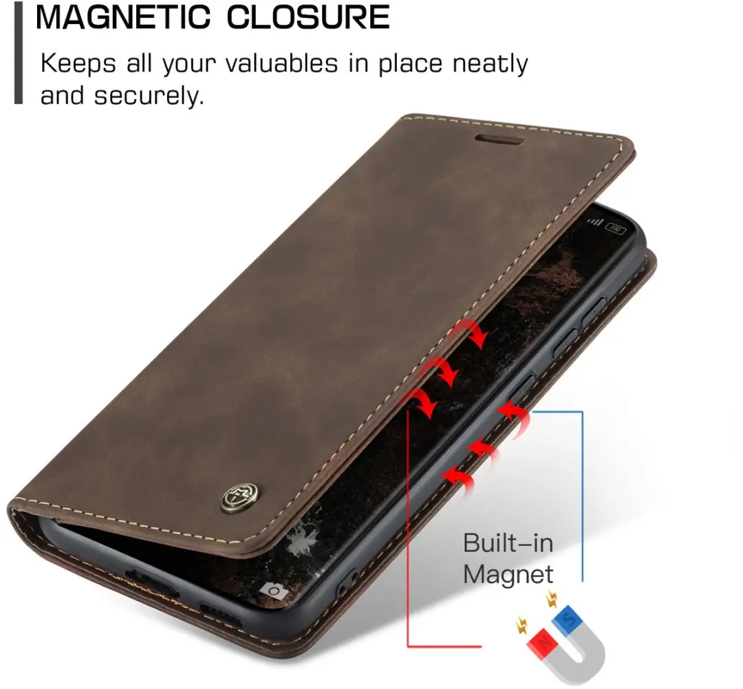 Caseme 013 Book Case Hoesje - Xiaomi Redmi Note 15/Poco M8 - Donkerbruin