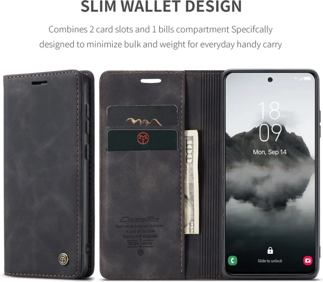 Caseme 013 Book Case Hoesje Samsung Galaxy S25 Plus - Zwart