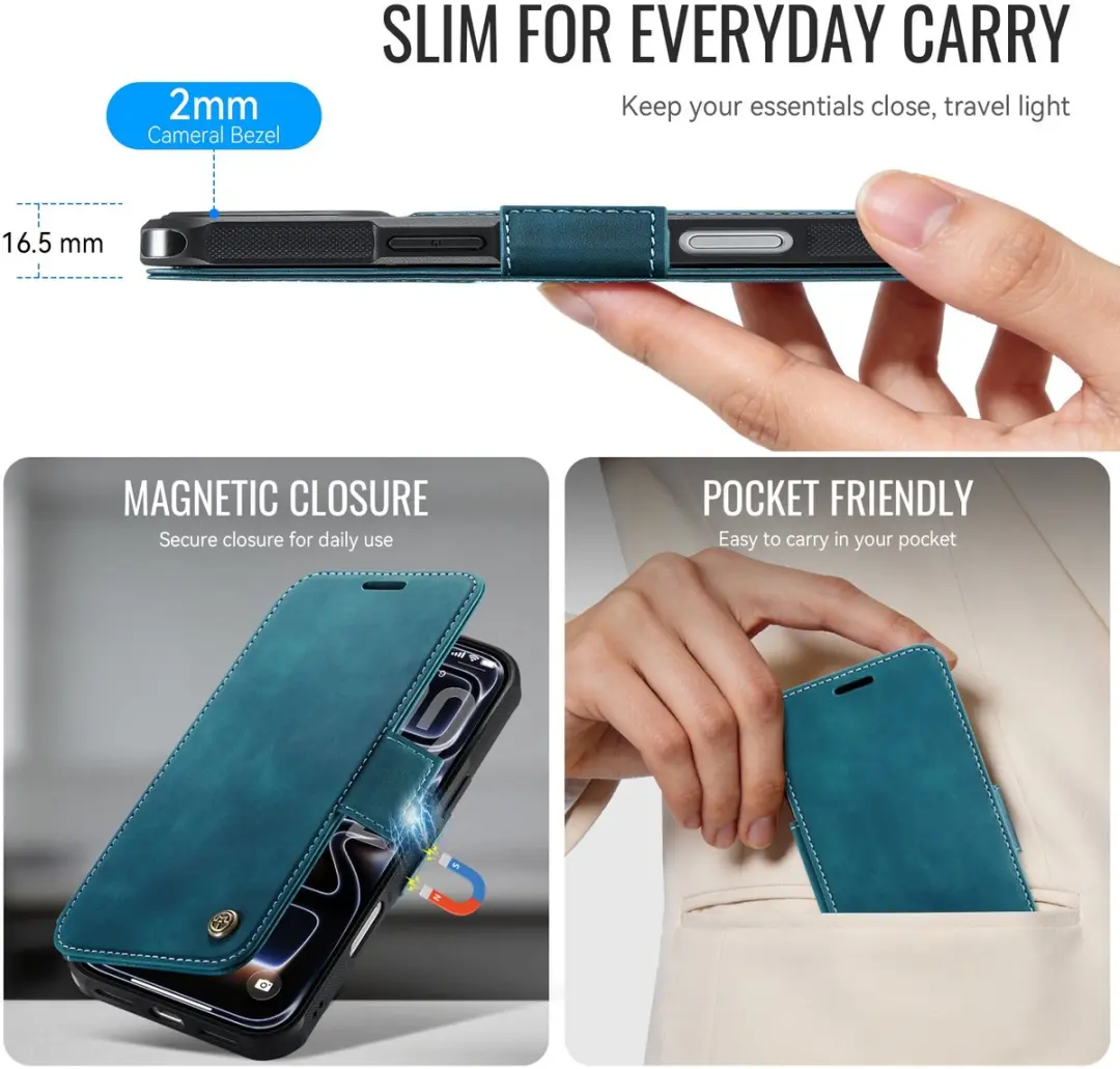 Caseme 053 Slim Book Case iPhone 17 Pro - MagSafe - Blauw - afbeelding 6 van 6