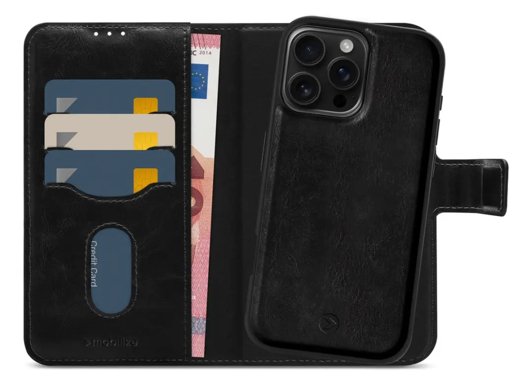 Mobilize MagSafe Gelly Wallet iPhone 16 Pro Max - 2in1 Bookcase Portemonnee - Zwart
