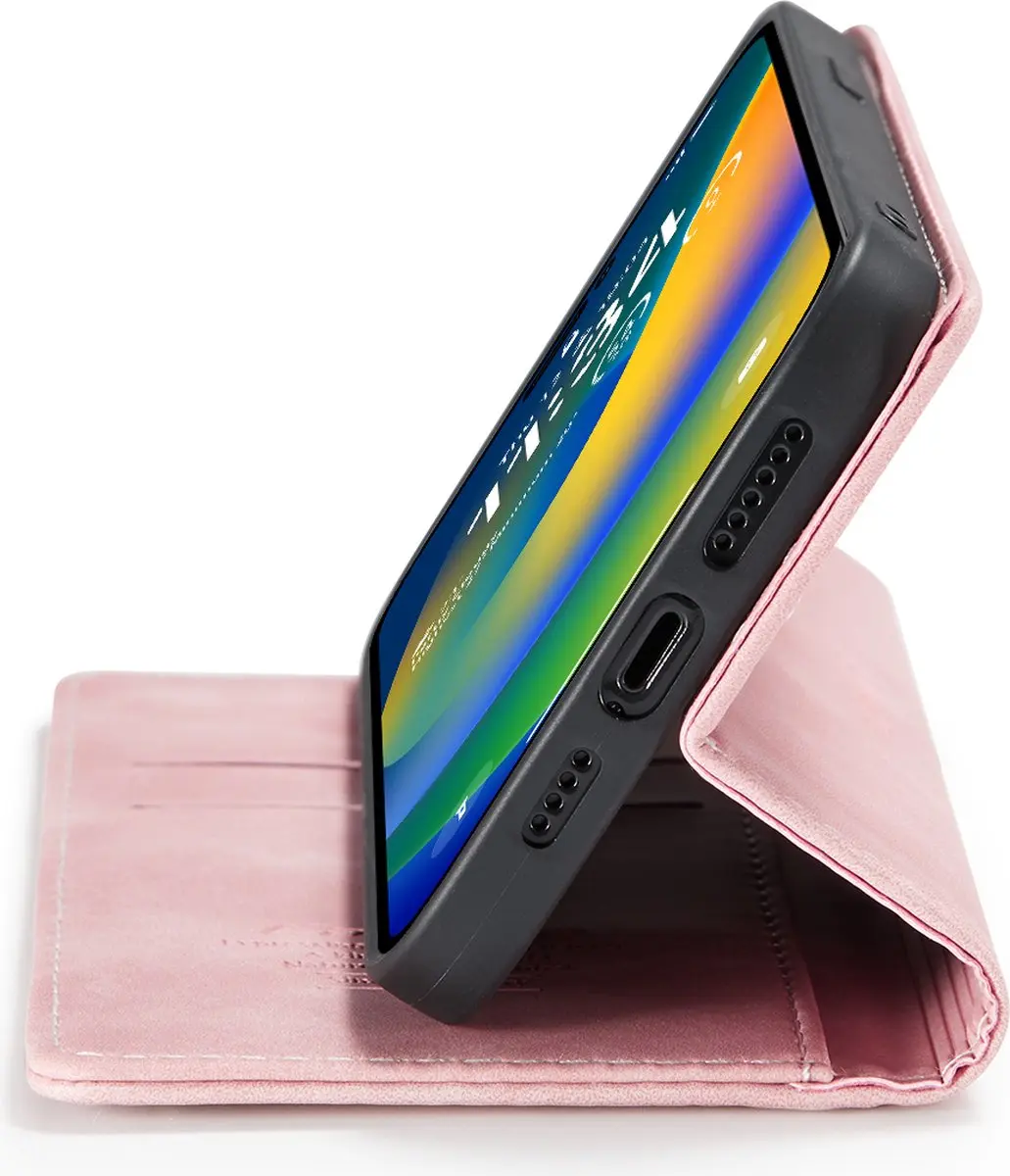 Caseme iPhone 14 Pro Retro Bookcase Hoesje - Roze - 2 Pasjes