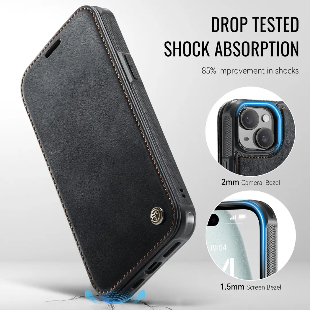 CaseMe 053 Slim Book Case iPhone 15 Hoesje - MagSafe - 3 Pasjes - Zwart