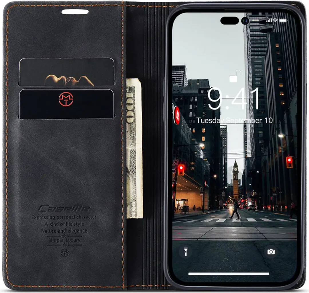 Caseme Bookcase Hoesje iPhone 14 Pro - 2 Pasjes - Zwart