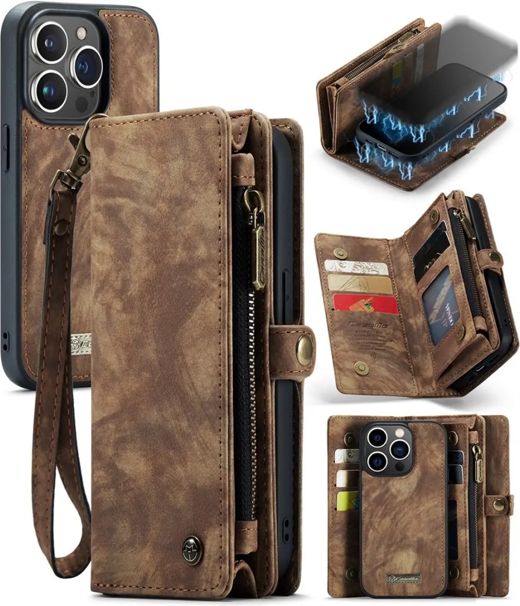 Caseme 008 Hoesje iPhone 15 Pro Max - 2-in-1 Book Case & Portemonnee Bruin