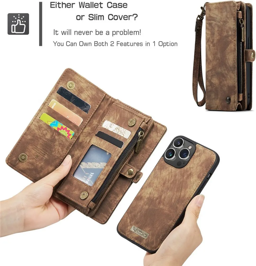 Caseme 008 Hoesje iPhone 15 Pro Max - 2-in-1 Book Case & Portemonnee Bruin