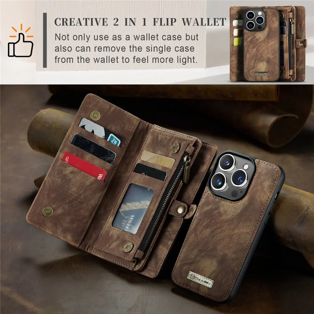 Caseme 008 Hoesje iPhone 15 Pro Max - 2-in-1 Book Case & Portemonnee Bruin