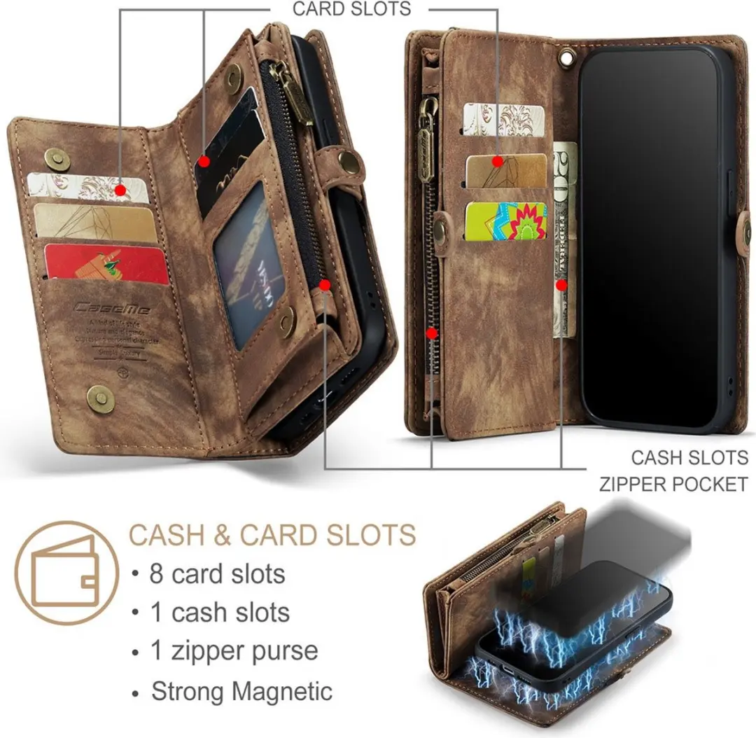Caseme 008 Hoesje iPhone 15 Pro Max - 2-in-1 Book Case & Portemonnee Bruin